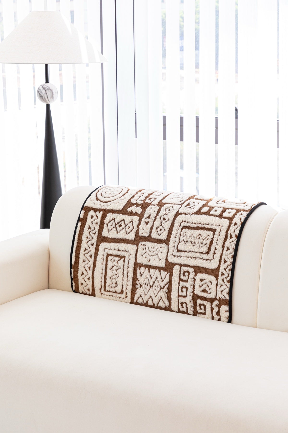 Decor Cedar Elara Geometric Plush Sofa Seat Cover in Mocha Brown - detail image for geometric plush couch cover pieces in United States