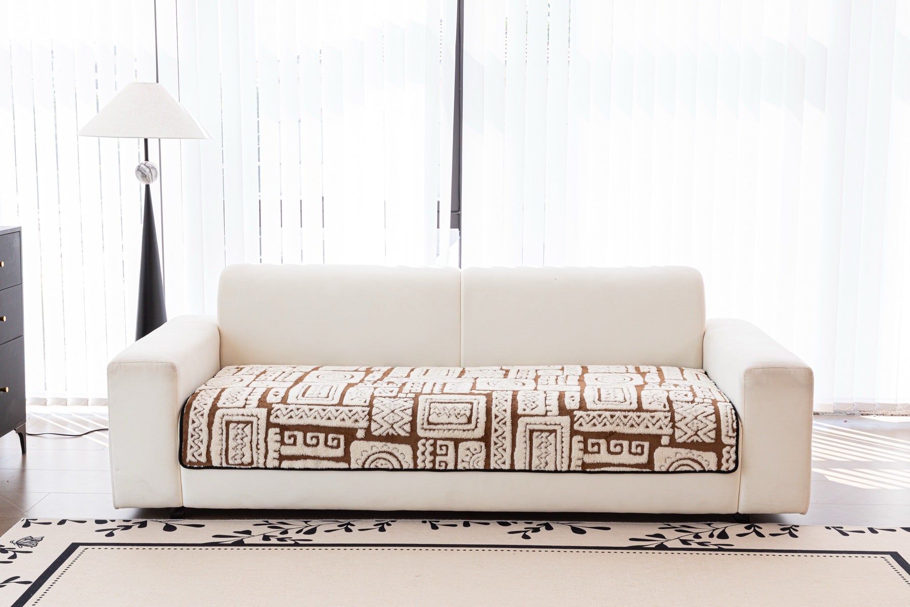Decor Cedar Elara Geometric Plush Sofa Seat Cover in Mocha Brown - detail image for geometric plush couch cover pieces in United States