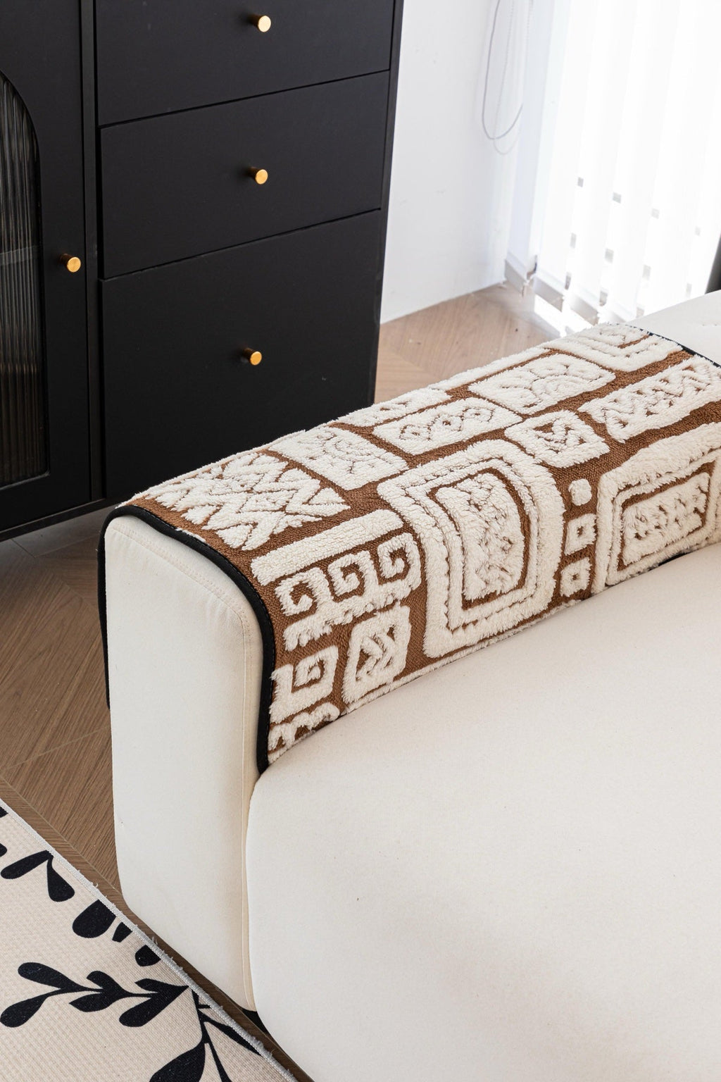 Decor Cedar Elara Geometric Plush Sofa Seat Cover in Mocha Brown - detail image for geometric plush couch cover pieces in United States