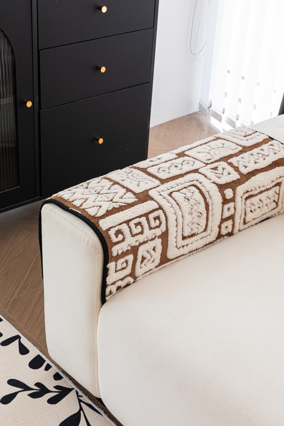 Decor Cedar Elara Geometric Plush Sofa Seat Cover in Mocha Brown - detail image for geometric plush couch cover pieces in United States