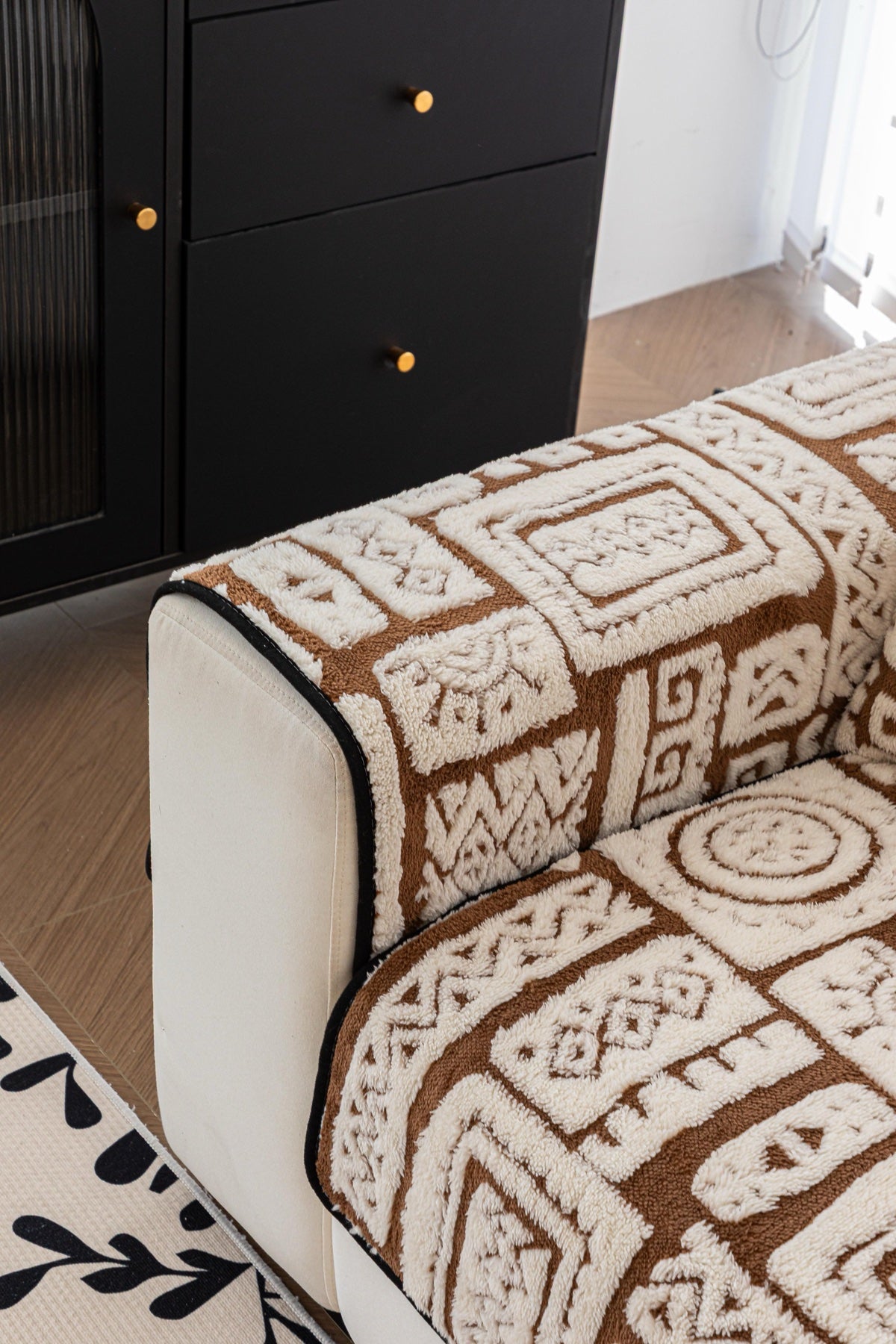 Decor Cedar Elara Geometric Plush Sofa Seat Cover in Mocha Brown - detail image for geometric plush couch cover pieces in United States