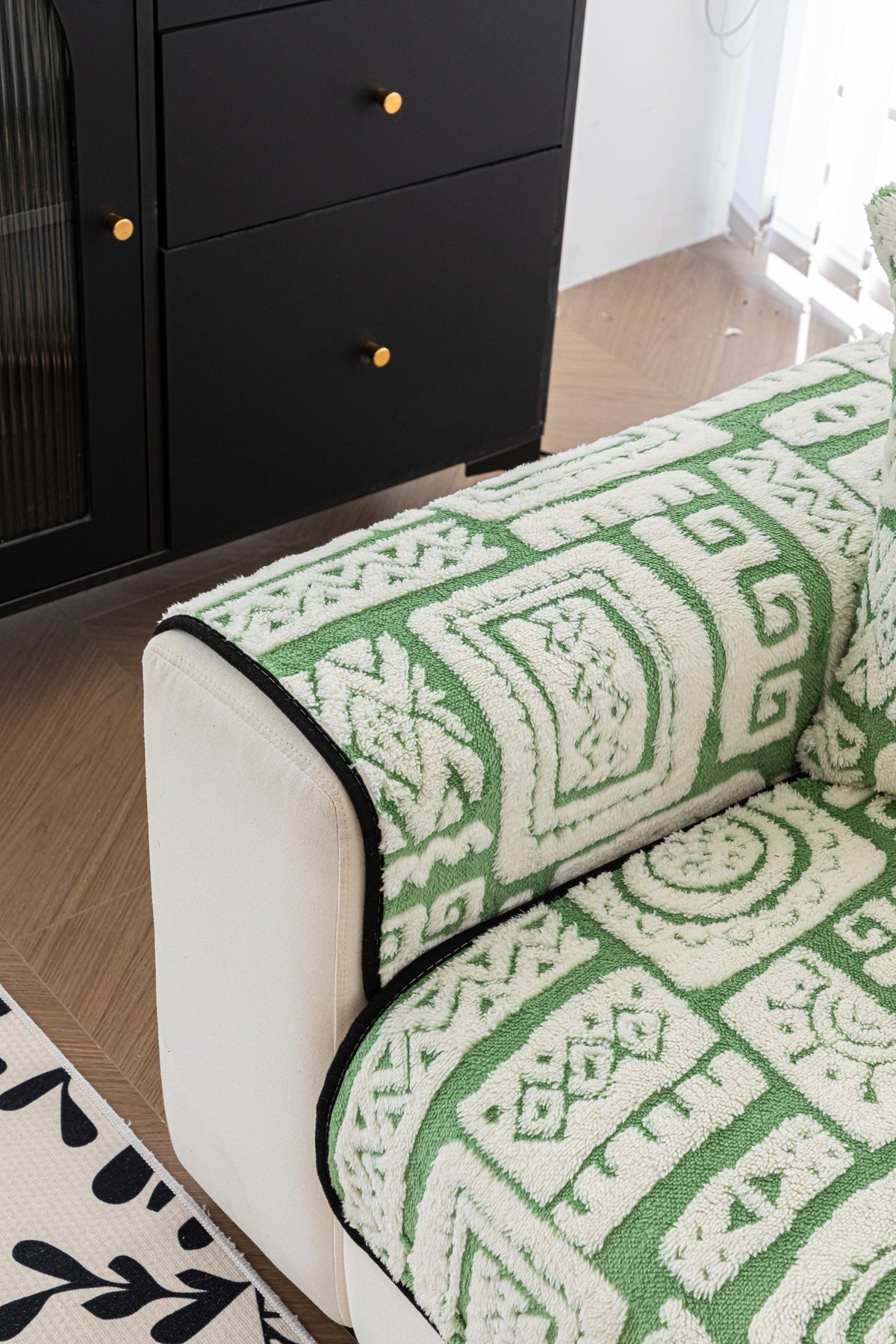 Decor Cedar Elara Geometric Plush Sofa Seat Cover in Sage Green - detail image for geometric plush couch cover pieces in United States