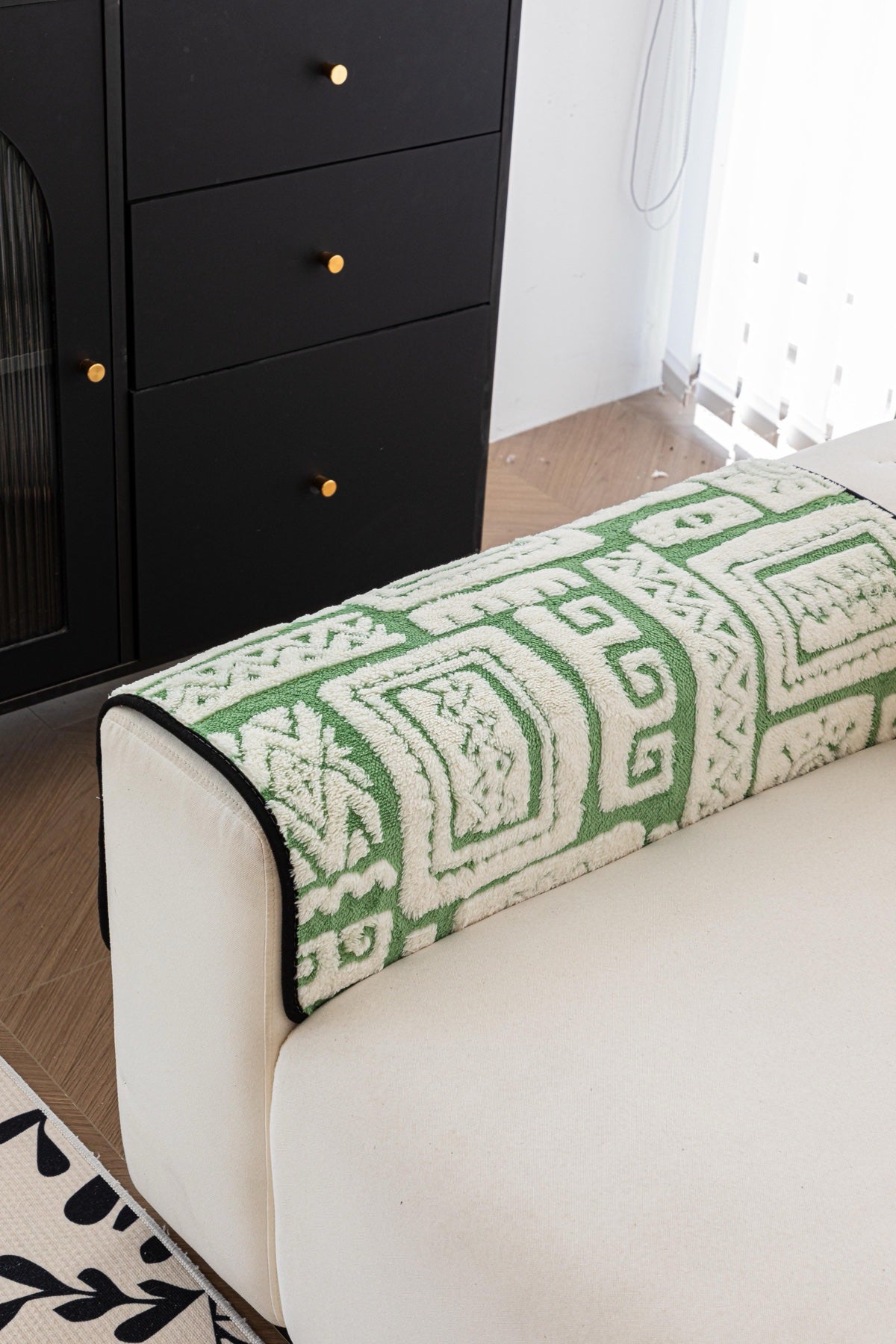 Decor Cedar Elara Geometric Plush Sofa Seat Cover in Sage Green - detail image for geometric plush couch cover pieces in United States
