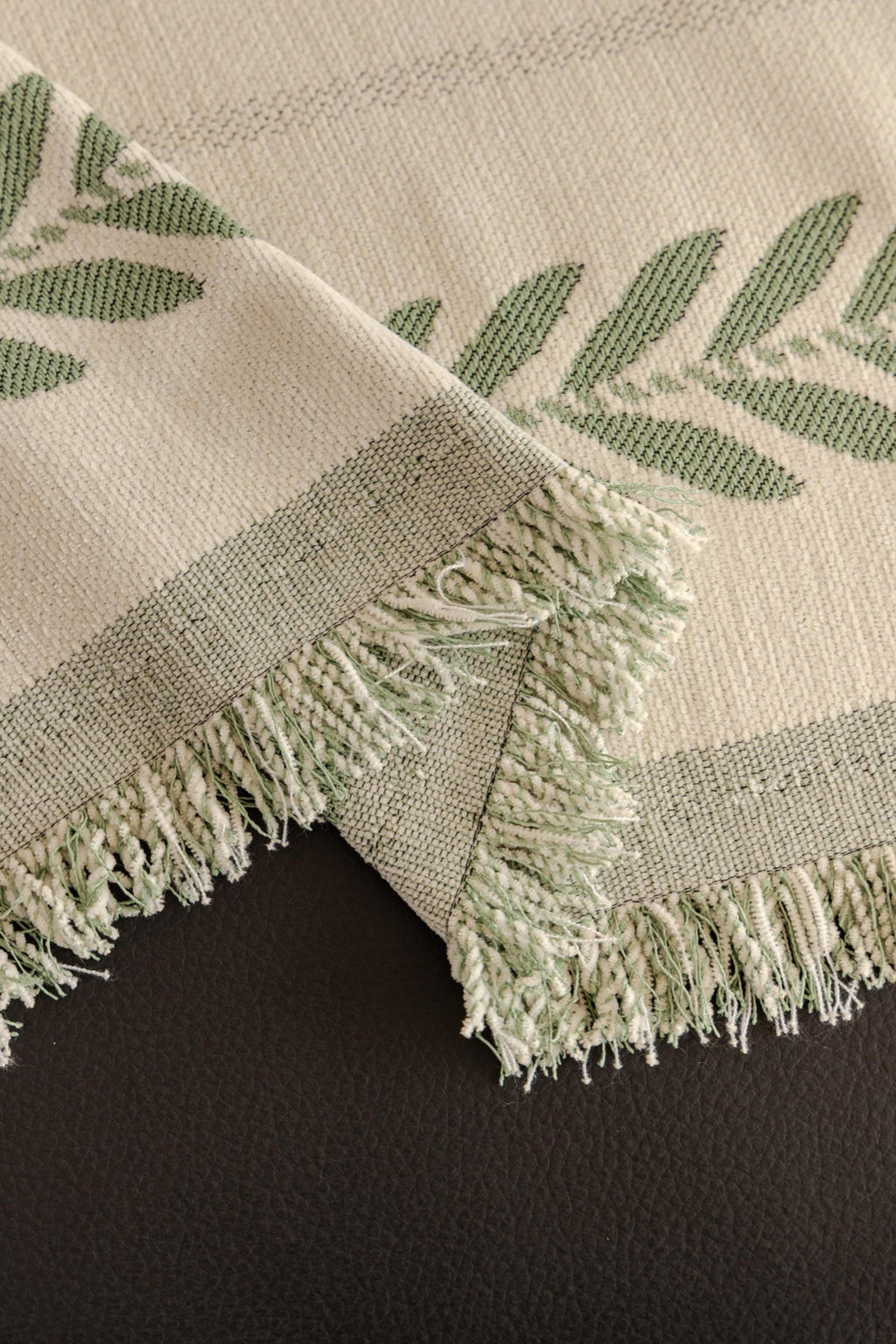 Decor Cedar Elowen Olive Border Sofa Throw Cover in Olive Border - olive border sofa throw cover fabric and edge detail in United States, image 11