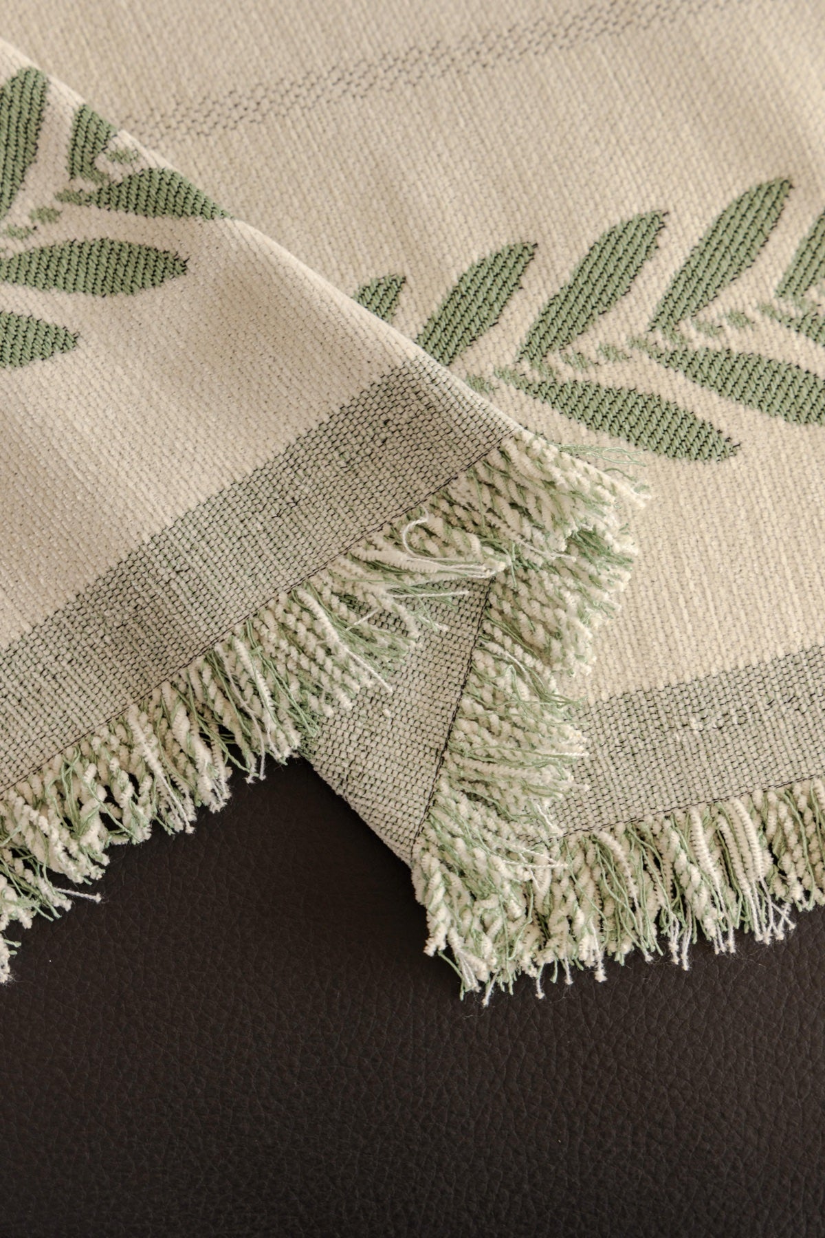 Decor Cedar Elowen Olive Border Sofa Throw Cover in Olive Border - olive border sofa throw cover fabric and edge detail in United States, image 11