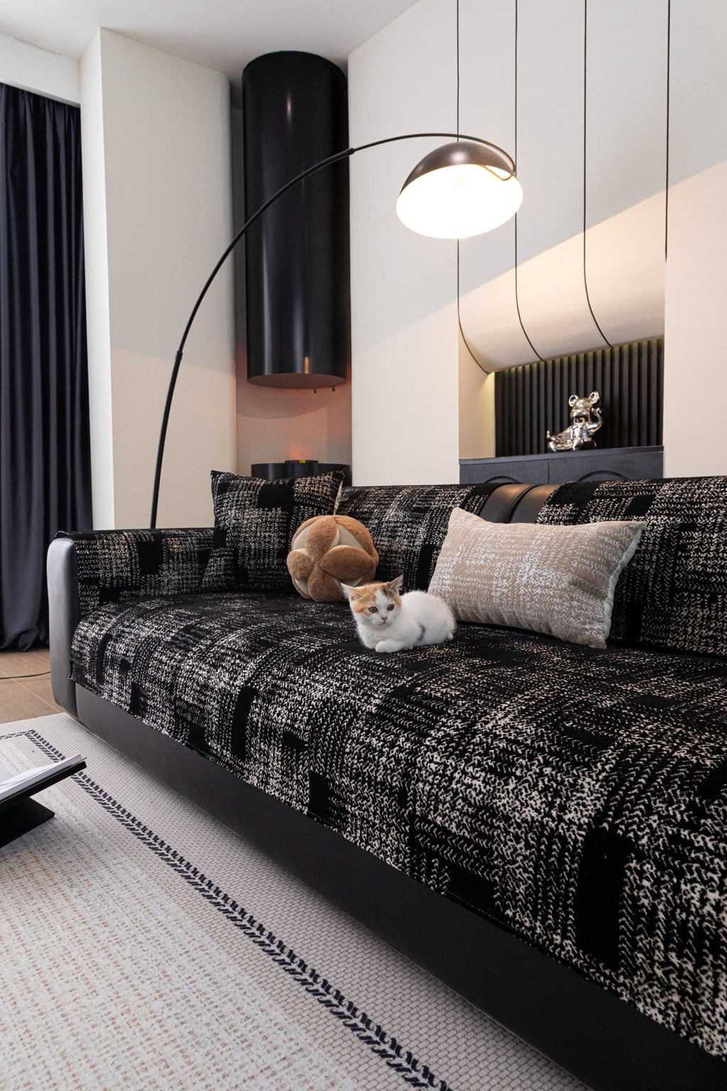 Decor Cedar Hampton Plaid Jacquard Sofa Seat Cover in Charcoal Black Plaid - styled sofa image for plaid sofa seat covers in United States