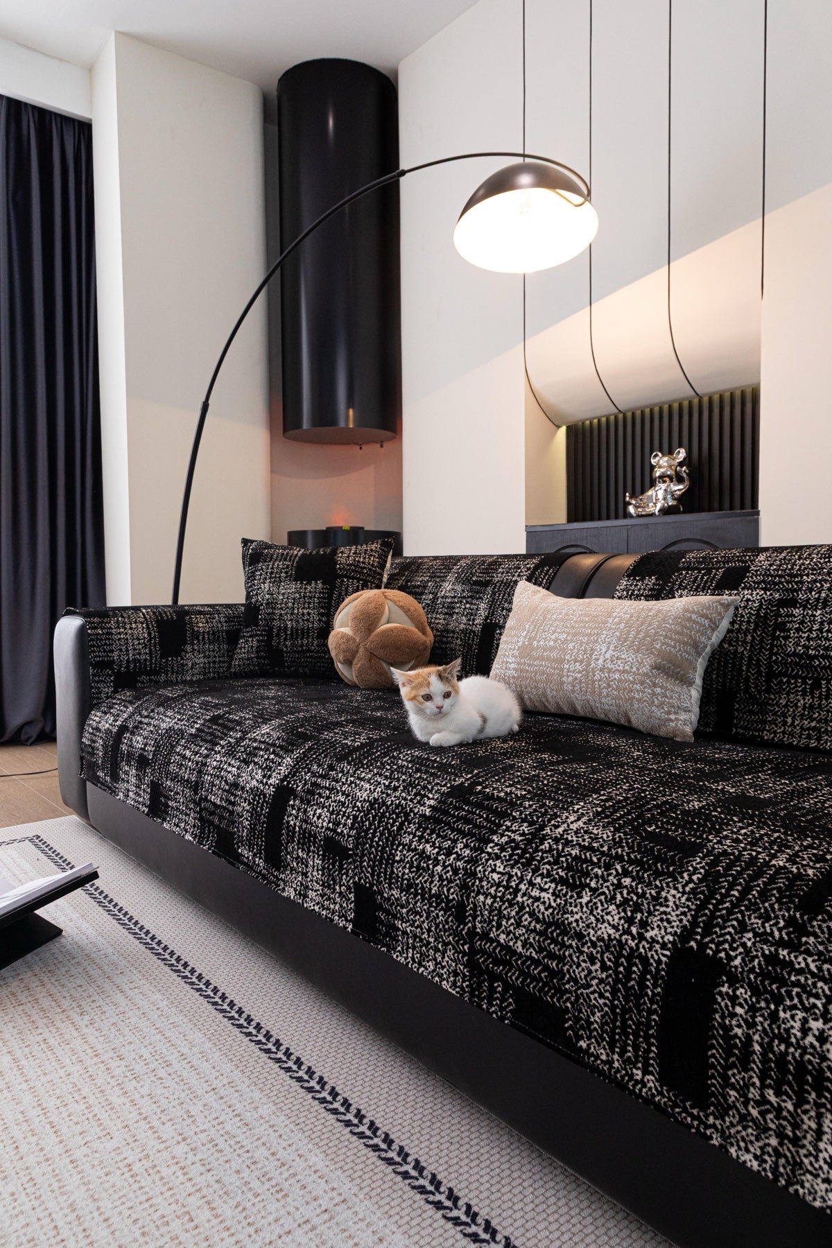 Decor Cedar Hampton Plaid Jacquard Sofa Seat Cover in Charcoal Black Plaid - styled sofa image for plaid sofa seat covers in United States