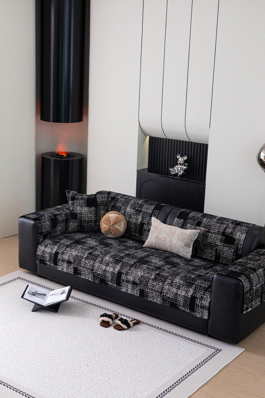 Decor Cedar Hampton Plaid Jacquard Sofa Seat Cover in Charcoal Black Plaid - styled sofa image for plaid sofa seat covers in United States