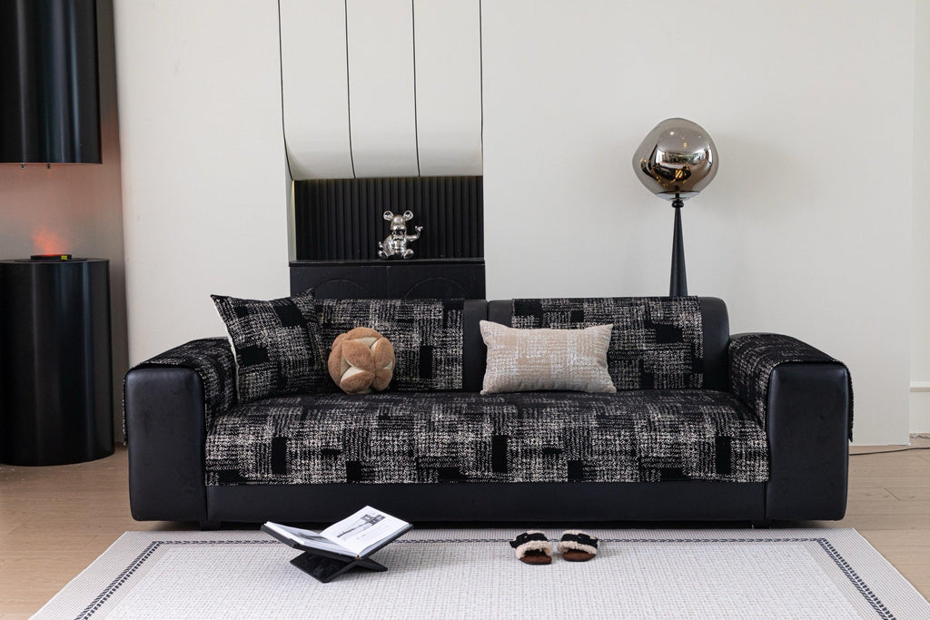 Decor Cedar Hampton Plaid Jacquard Sofa Seat Cover in Charcoal Black Plaid - styled sofa image for plaid sofa seat covers in United States