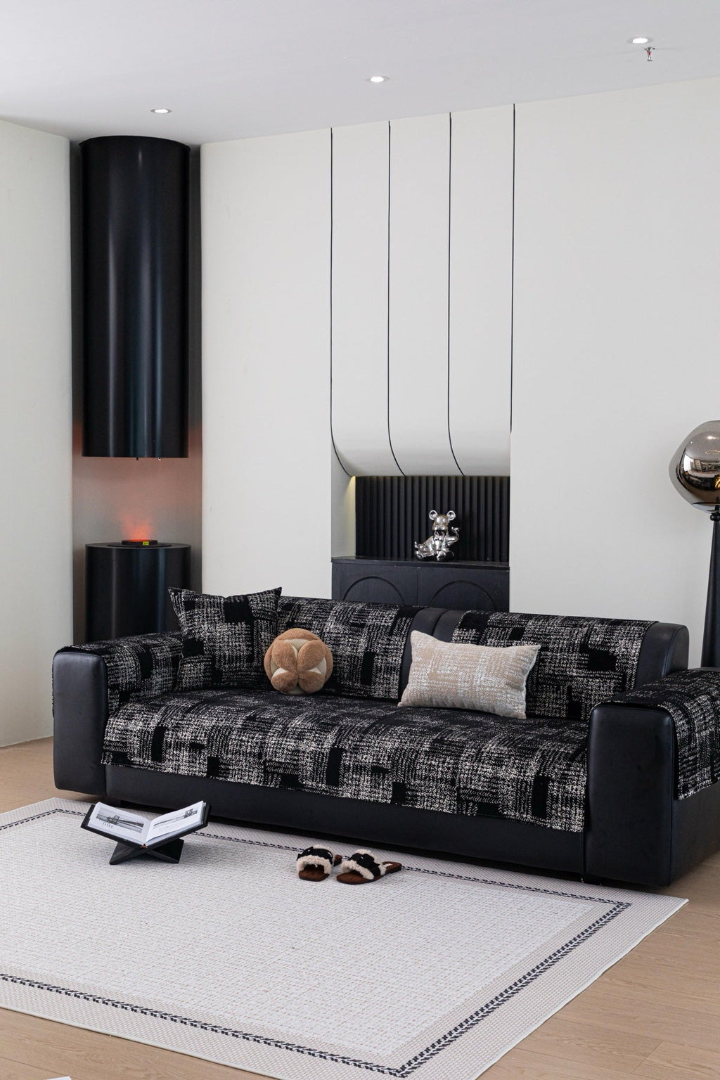 Decor Cedar Hampton Plaid Jacquard Sofa Seat Cover in Charcoal Black Plaid - styled sofa image for plaid sofa seat covers in United States