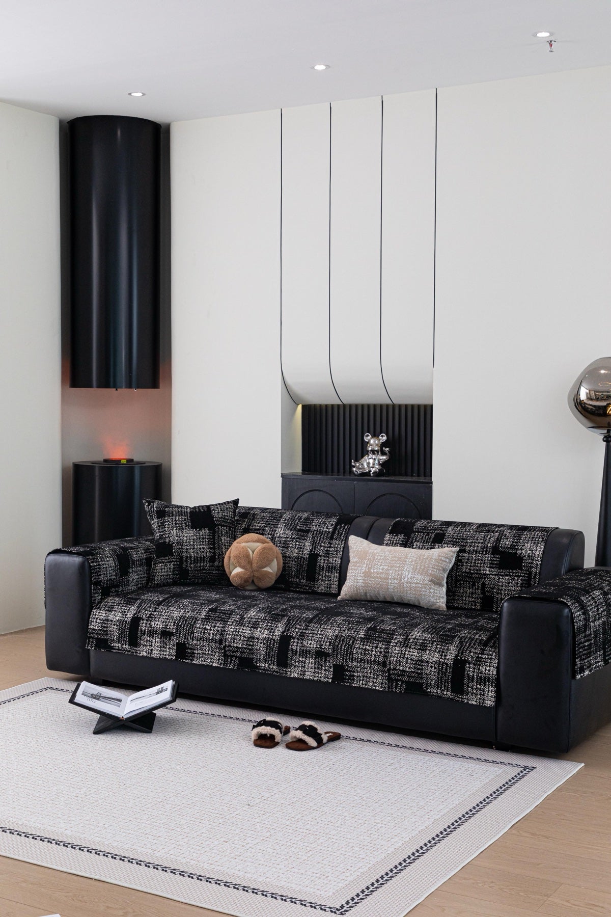 Decor Cedar Hampton Plaid Jacquard Sofa Seat Cover in Charcoal Black Plaid - styled sofa image for plaid sofa seat covers in United States
