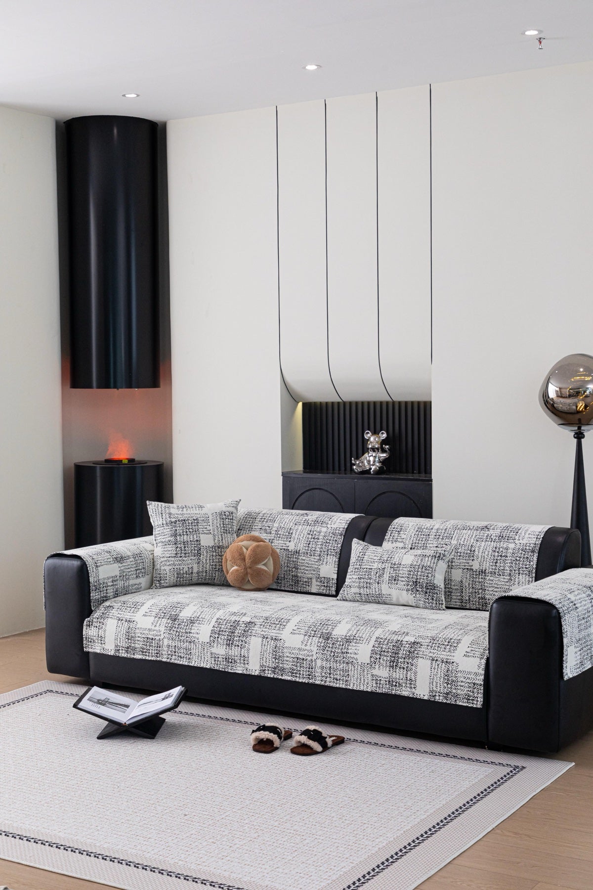 Decor Cedar Hampton Plaid Jacquard Sofa Seat Cover in Silver Gray Plaid - styled sofa image for plaid sofa seat covers in United States