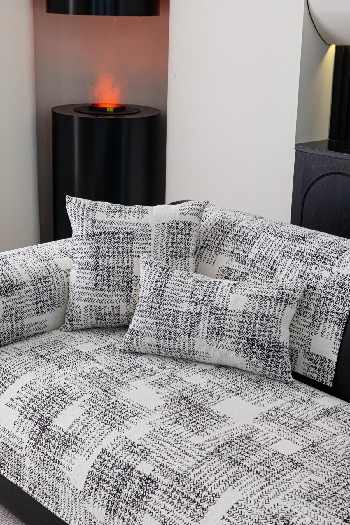 Decor Cedar Hampton Plaid Jacquard Sofa Seat Cover in Silver Gray Plaid - styled sofa image for plaid sofa seat covers in United States