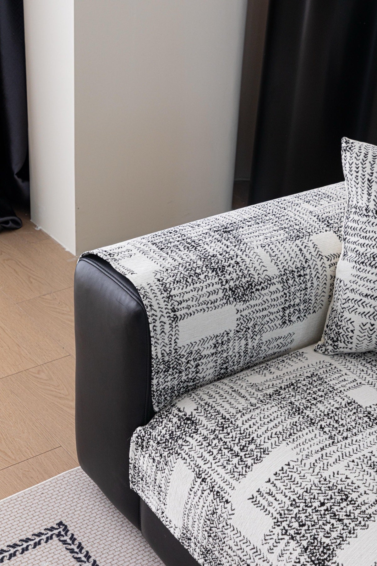 Decor Cedar Hampton Plaid Jacquard Sofa Seat Cover in Silver Gray Plaid - side fit detail image for plaid sofa seat covers in United States