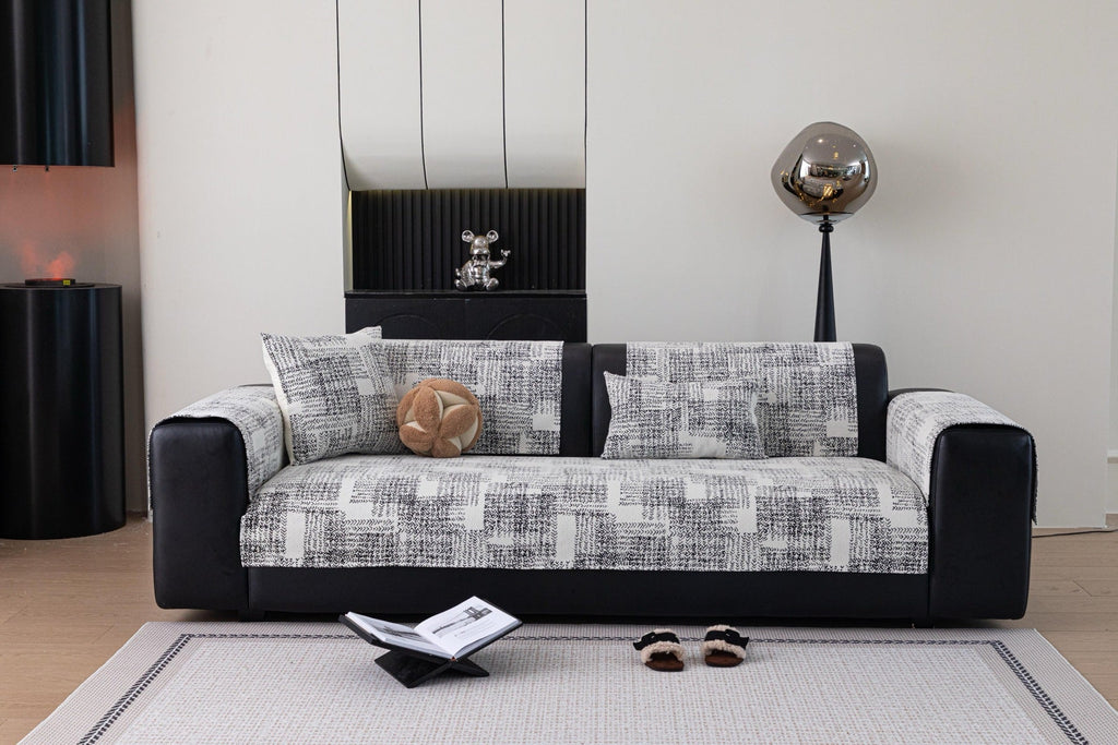 Decor Cedar Hampton Plaid Jacquard Sofa Seat Cover in Silver Gray Plaid - styled sofa image for plaid sofa seat covers in United States