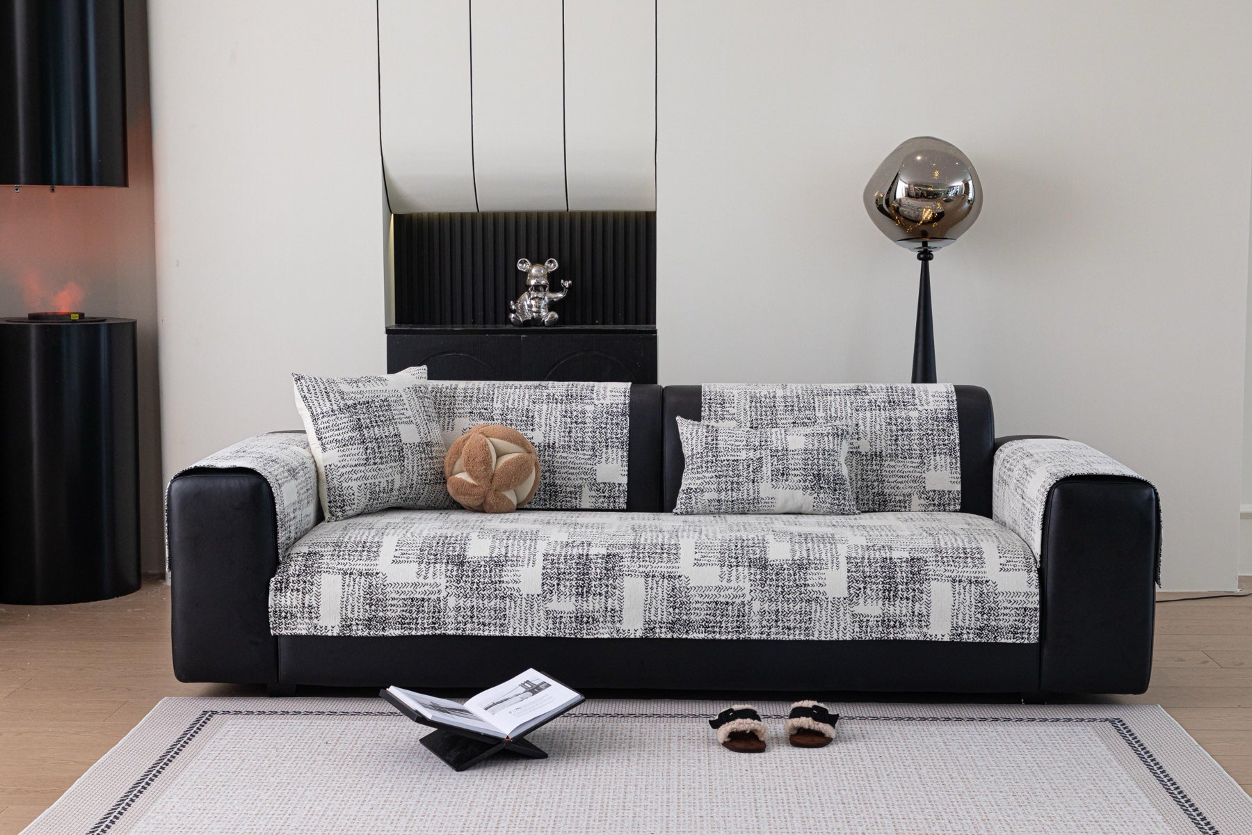 Decor Cedar Hampton Plaid Jacquard Sofa Seat Cover in Silver Gray Plaid - styled sofa image for plaid sofa seat covers in United States