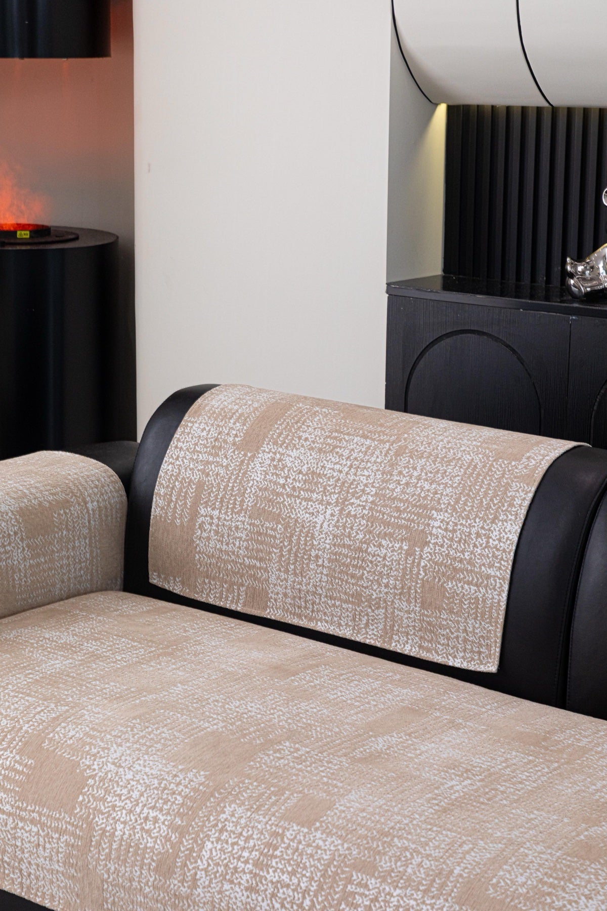 Decor Cedar Hampton Plaid Jacquard Sofa Seat Cover in Warm Beige Plaid - styled sofa image for plaid sofa seat covers in United States