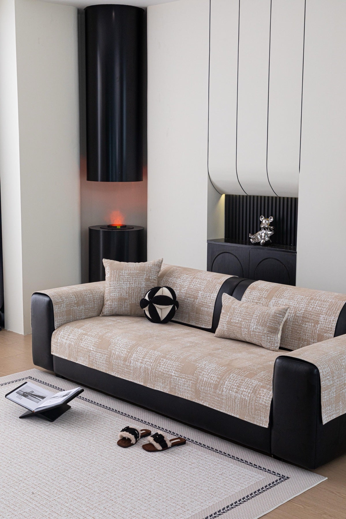 Decor Cedar Hampton Plaid Jacquard Sofa Seat Cover in Warm Beige Plaid - styled sofa image for plaid sofa seat covers in United States