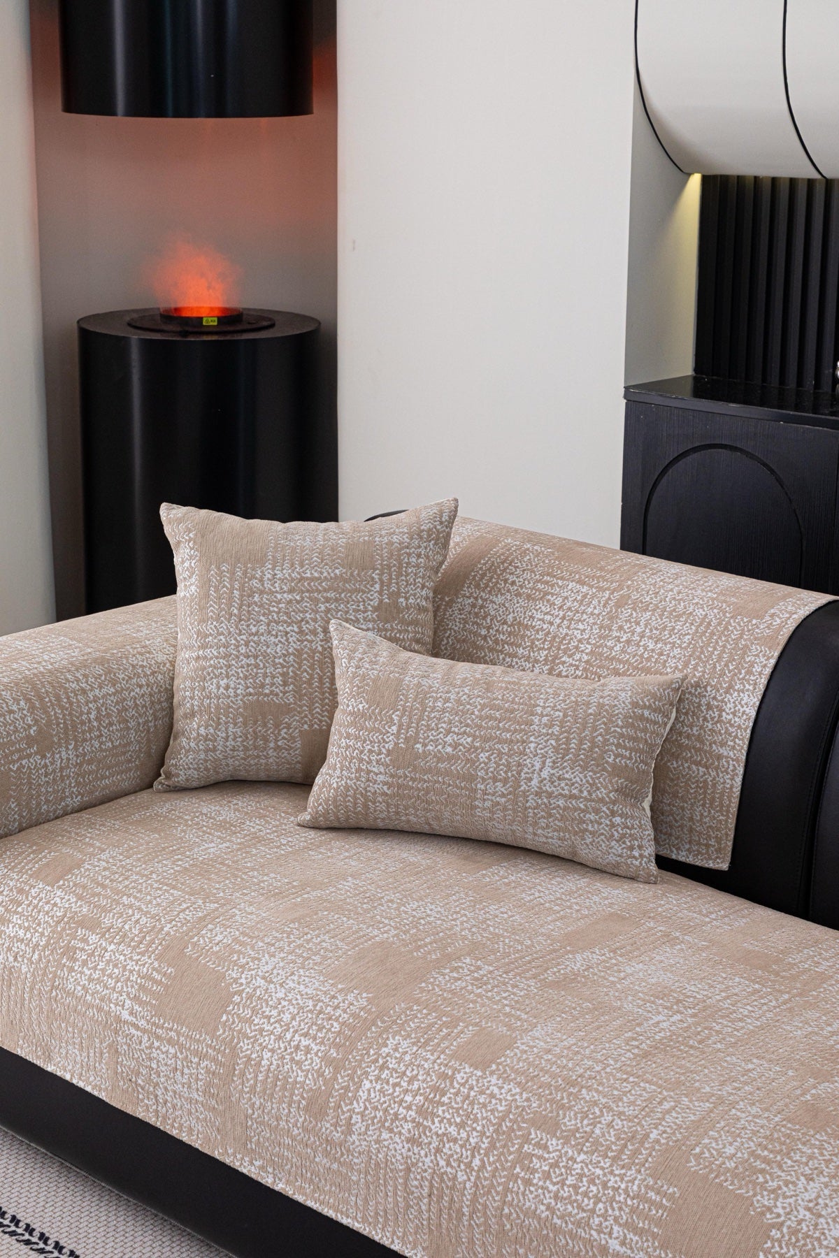 Decor Cedar Hampton Plaid Jacquard Sofa Seat Cover in Warm Beige Plaid - styled sofa image for plaid sofa seat covers in United States