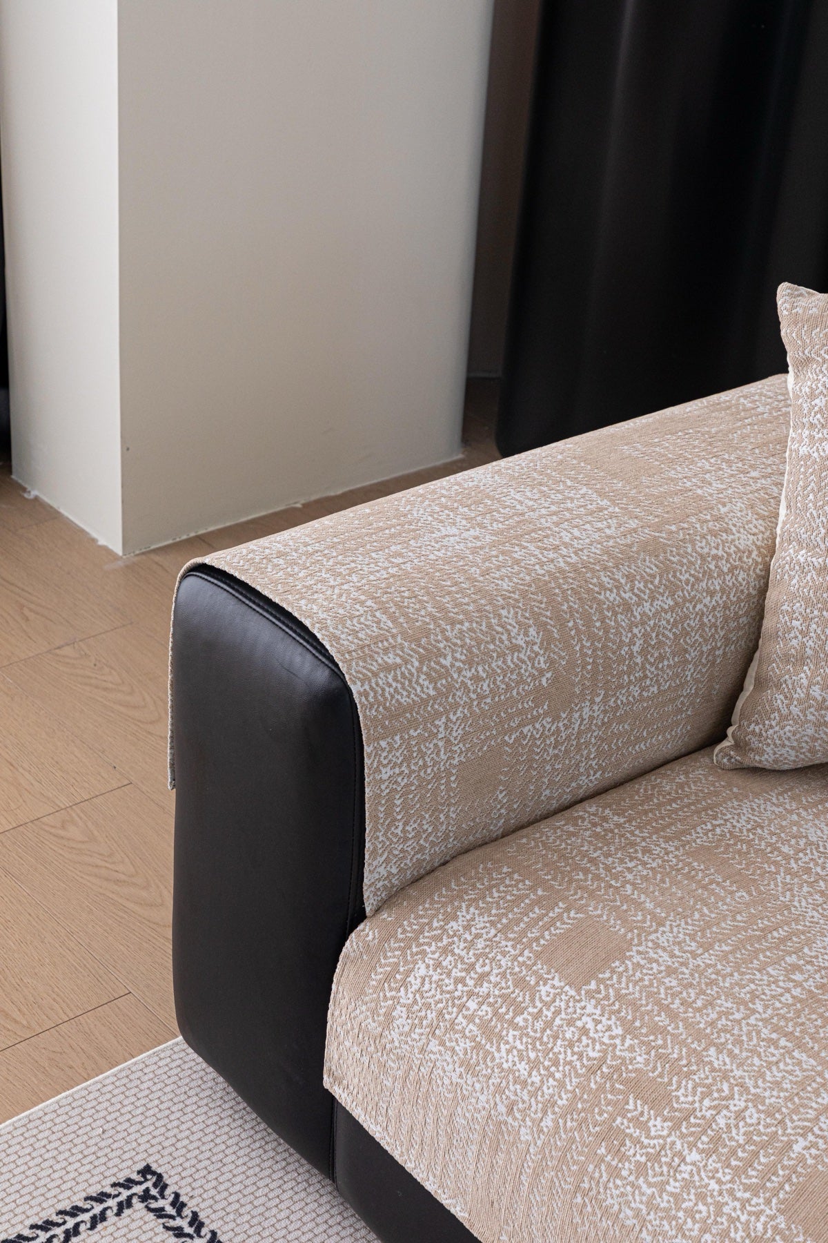 Decor Cedar Hampton Plaid Jacquard Sofa Seat Cover in Warm Beige Plaid - side fit detail image for plaid sofa seat covers in United States