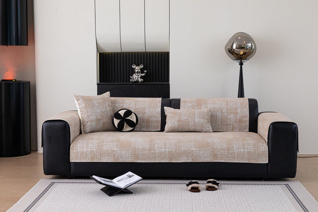 Decor Cedar Hampton Plaid Jacquard Sofa Seat Cover in Warm Beige Plaid - styled sofa image for plaid sofa seat covers in United States