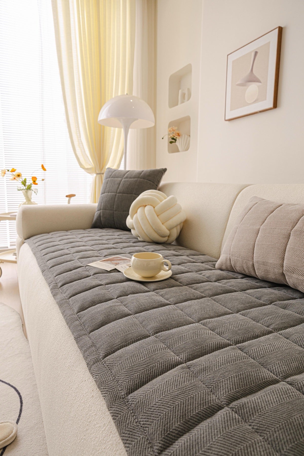 Decor Cedar Haven Quilted Corduroy Sofa Cover Piece in Charcoal Gray - styled quilted sofa cover piece for quilted corduroy sofa cover pieces in United States, image 9