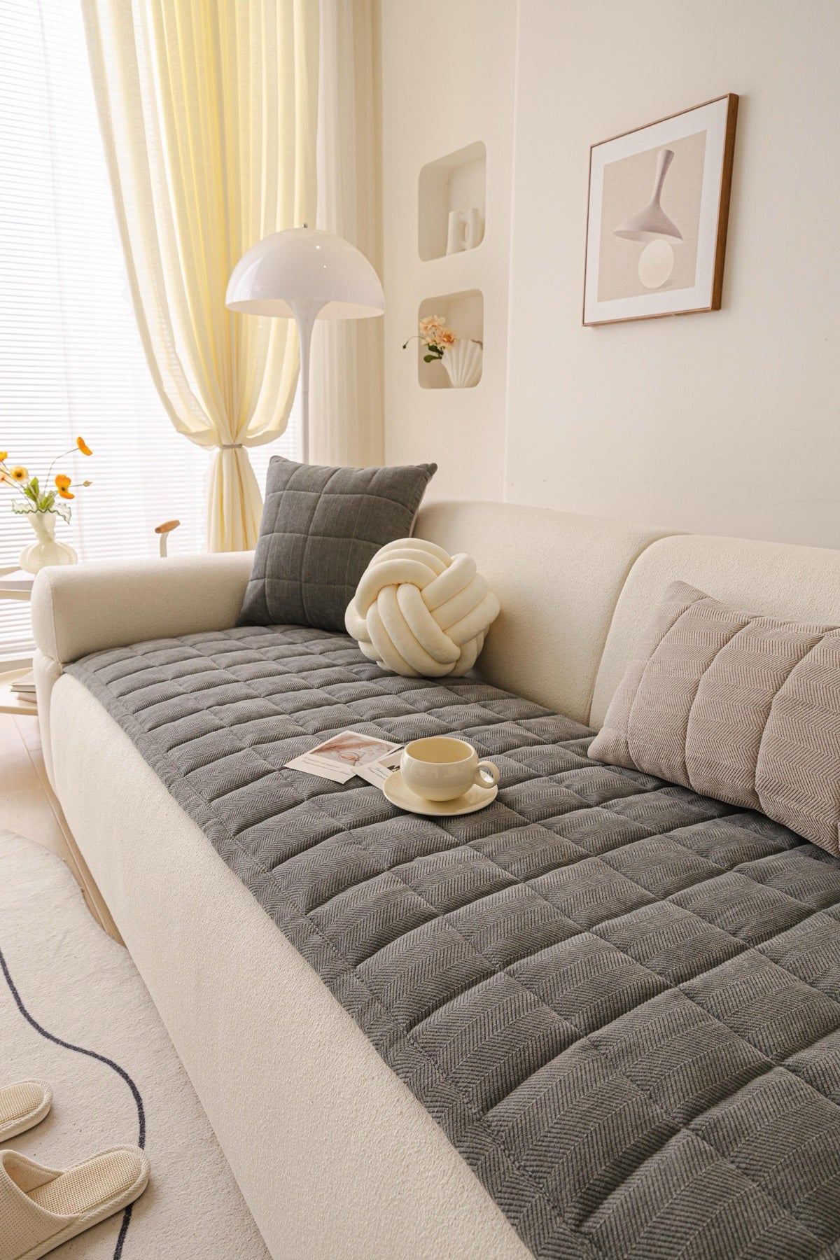 Decor Cedar Haven Quilted Corduroy Sofa Cover Piece in Charcoal Gray - styled quilted sofa cover piece for quilted corduroy sofa cover pieces in United States, image 11