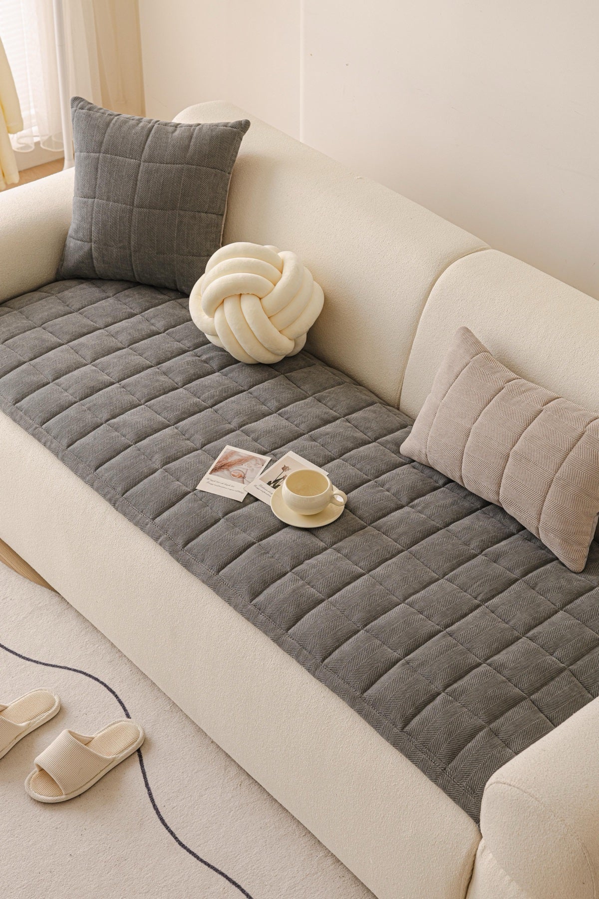Decor Cedar Haven Quilted Corduroy Sofa Cover Piece pet-friendly sofa cover in United States - color and texture view 3