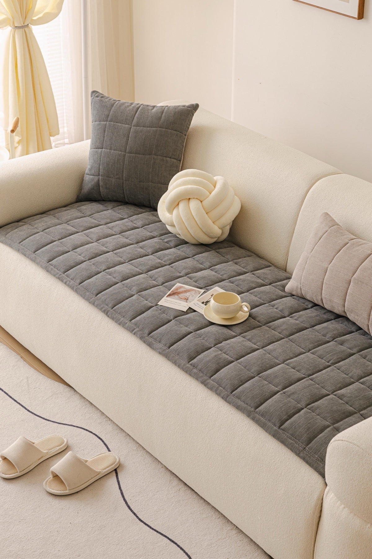 Decor Cedar Haven Quilted Corduroy Sofa Cover Piece pet-friendly sofa cover in United States - lifestyle fit detail 4