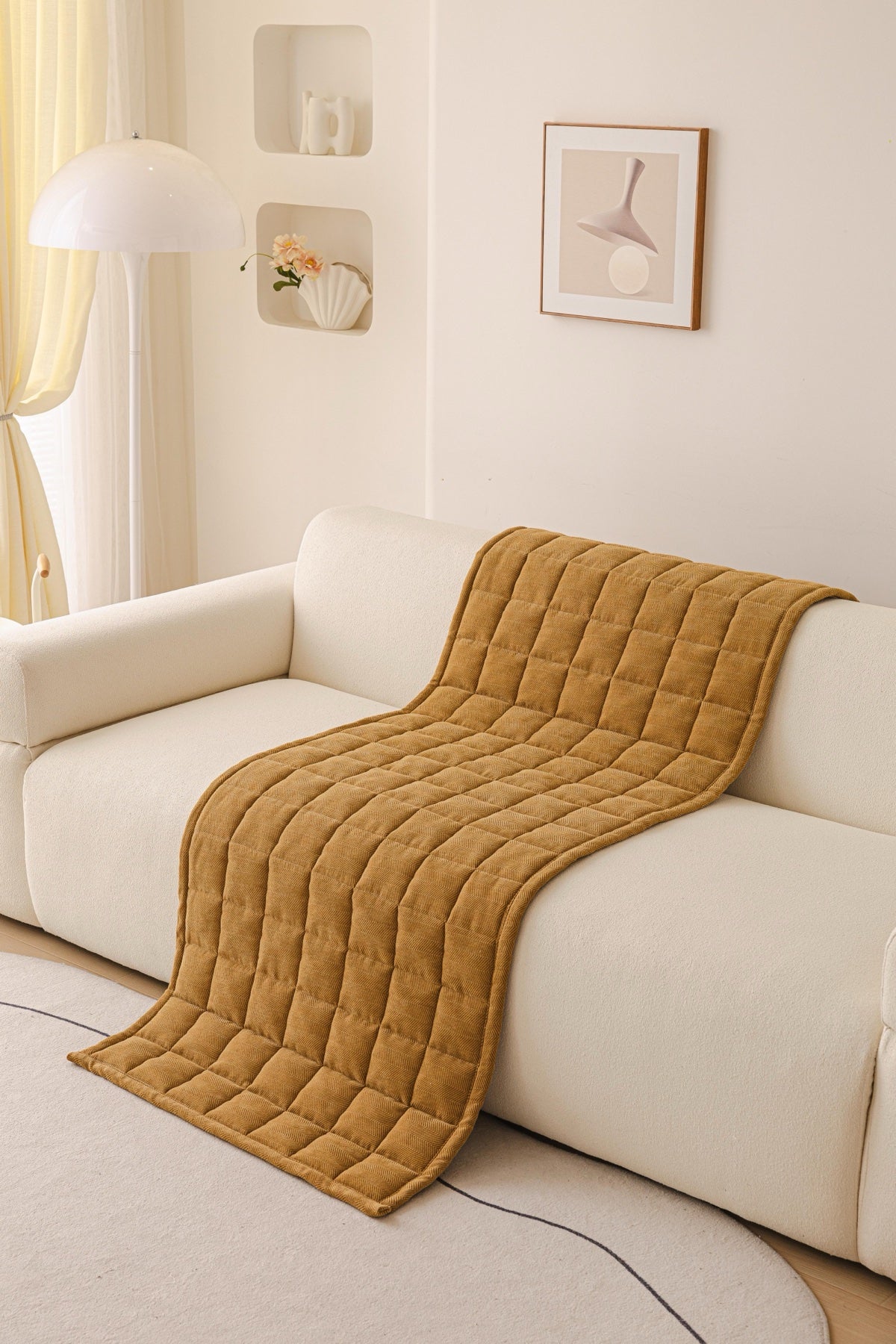Decor Cedar Haven Quilted Corduroy Sofa Cover Piece in Ochre Gold - draped sofa cover piece view for quilted corduroy sofa cover pieces in United States, image 20