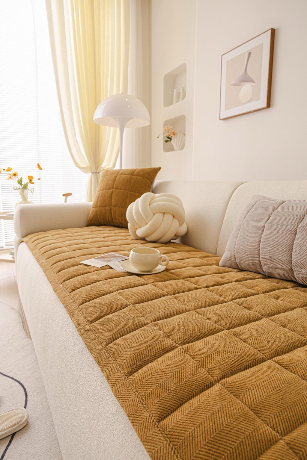 Decor Cedar Haven Quilted Corduroy Sofa Cover Piece in Ochre Gold - styled quilted sofa cover piece for quilted corduroy sofa cover pieces in United States, image 15