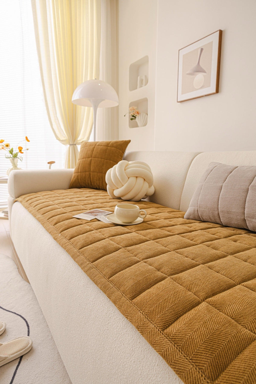 Decor Cedar Haven Quilted Corduroy Sofa Cover Piece in Ochre Gold - styled quilted sofa cover piece for quilted corduroy sofa cover pieces in United States, image 24