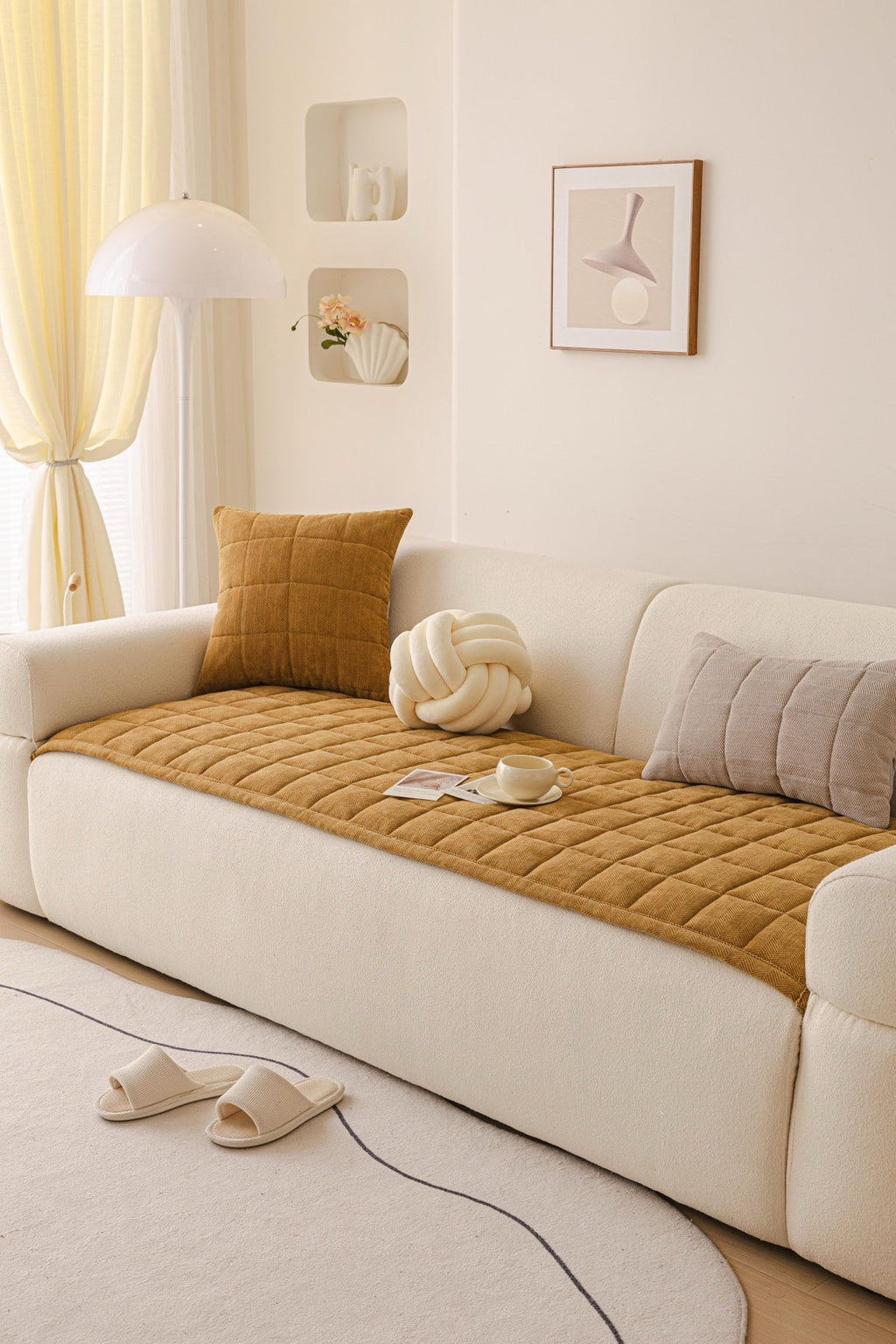 Decor Cedar Haven Quilted Corduroy Sofa Cover Piece in Ochre Gold - styled quilted sofa cover piece for quilted corduroy sofa cover pieces in United States, image 16