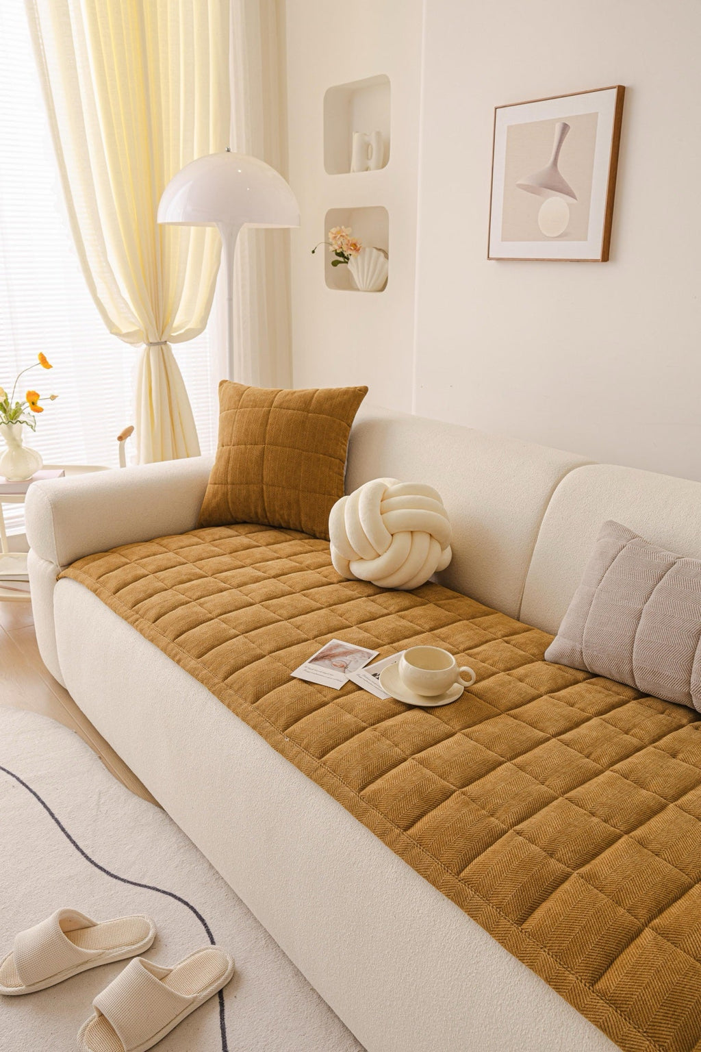 Decor Cedar Haven Quilted Corduroy Sofa Cover Piece in Ochre Gold - styled quilted sofa cover piece for quilted corduroy sofa cover pieces in United States, image 17