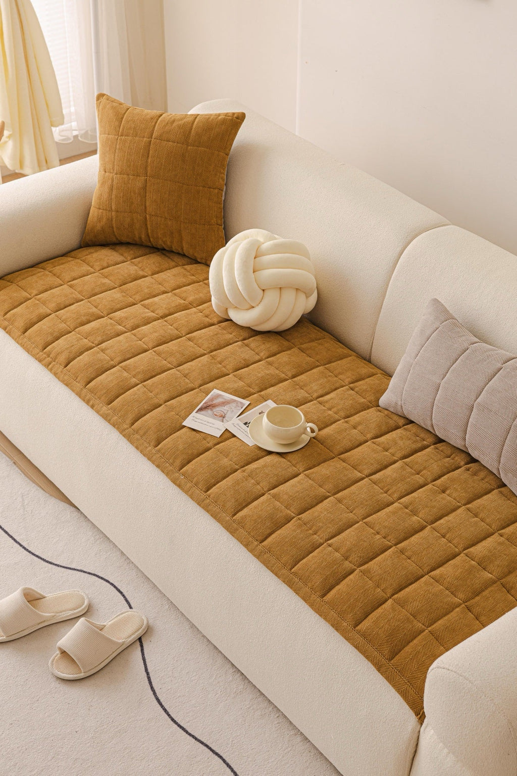 Decor Cedar Haven Quilted Corduroy Sofa Cover Piece in Ochre Gold - styled quilted sofa cover piece for quilted corduroy sofa cover pieces in United States, image 18