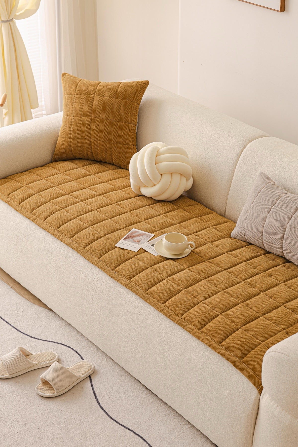 Decor Cedar Haven Quilted Corduroy Sofa Cover Piece in Ochre Gold - styled quilted sofa cover piece for quilted corduroy sofa cover pieces in United States, image 19