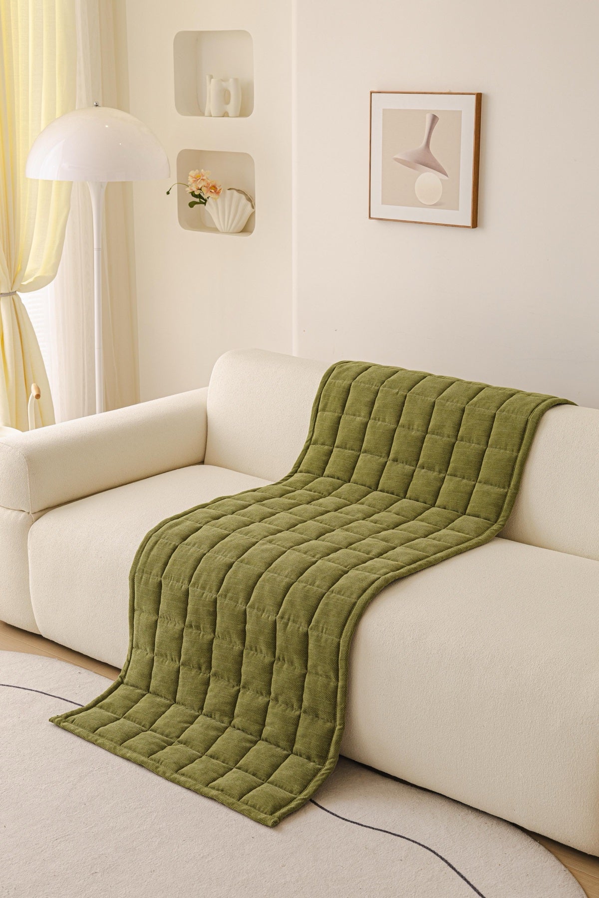 Decor Cedar Haven Quilted Corduroy Sofa Cover Piece in Olive Green - draped sofa cover piece view for quilted corduroy sofa cover pieces in United States, image 32
