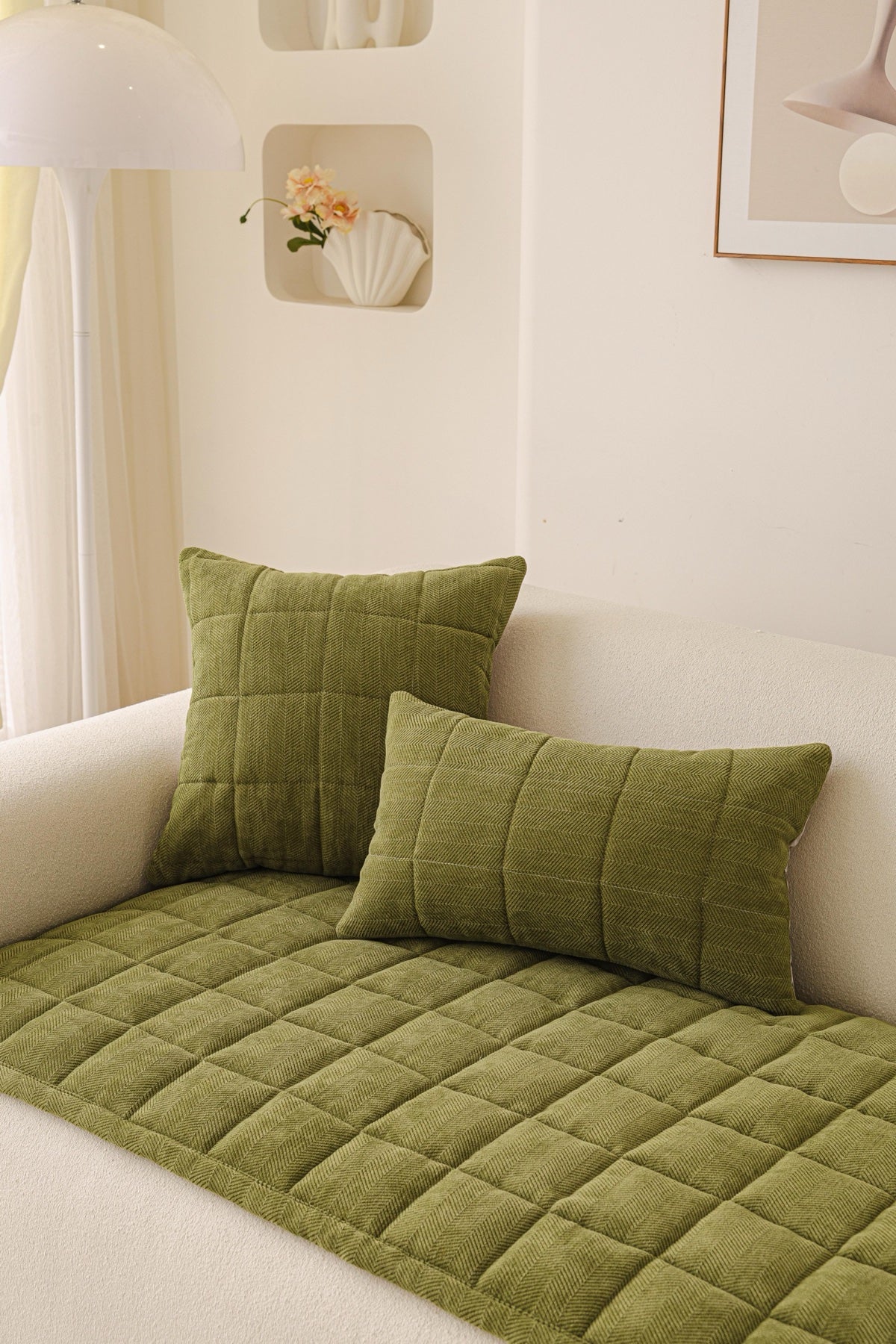 Decor Cedar Haven Quilted Corduroy Sofa Cover Piece in Olive Green - styled quilted sofa cover piece for quilted corduroy sofa cover pieces in United States, image 33