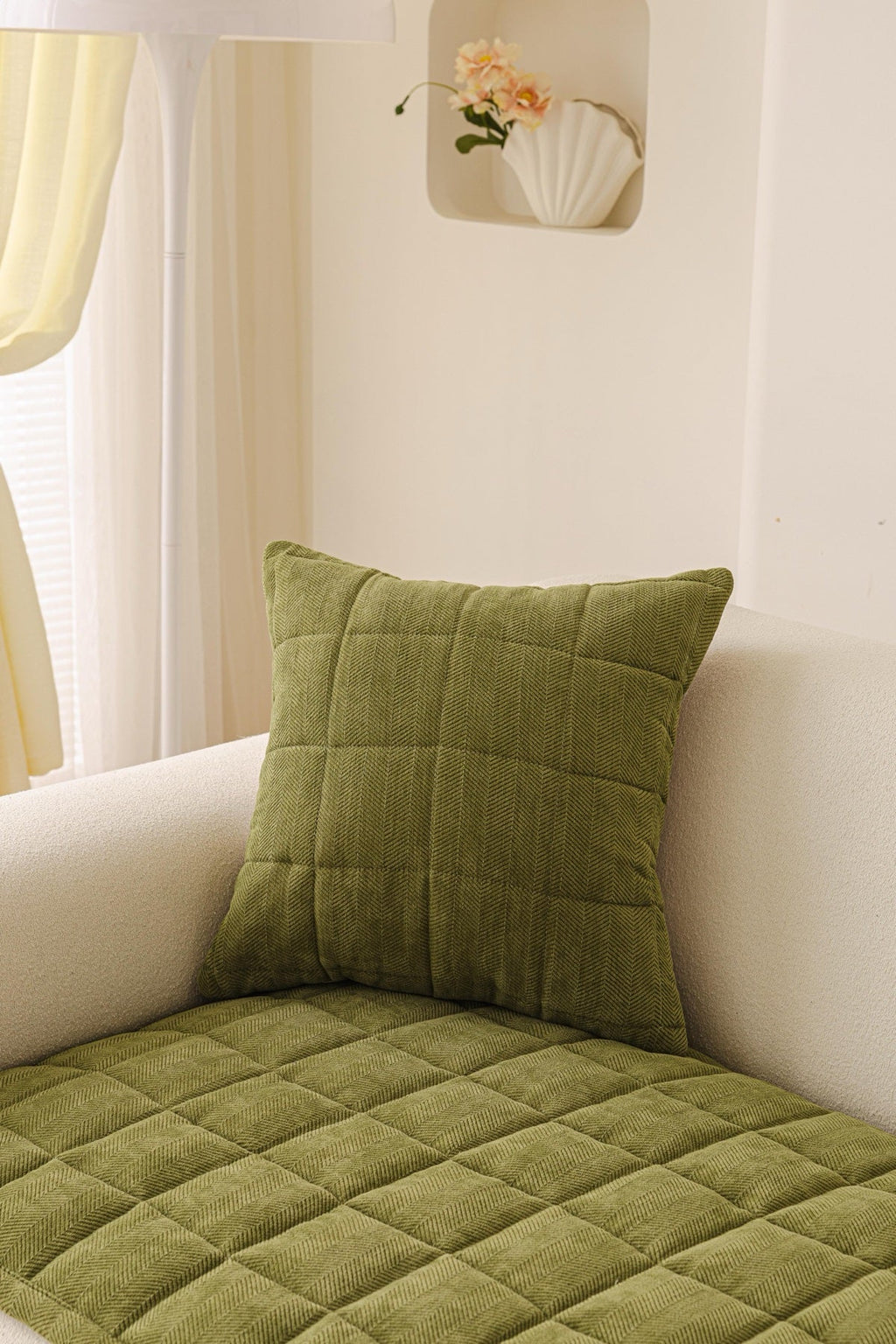 Decor Cedar Haven Quilted Corduroy Sofa Cover Piece in Olive Green - styled quilted sofa cover piece for quilted corduroy sofa cover pieces in United States, image 34