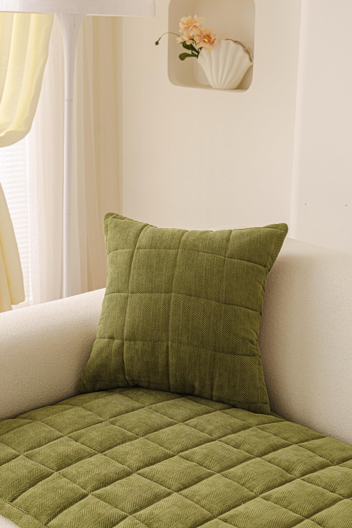 Decor Cedar Haven Quilted Corduroy Sofa Cover Piece in Olive Green - styled quilted sofa cover piece for quilted corduroy sofa cover pieces in United States, image 34