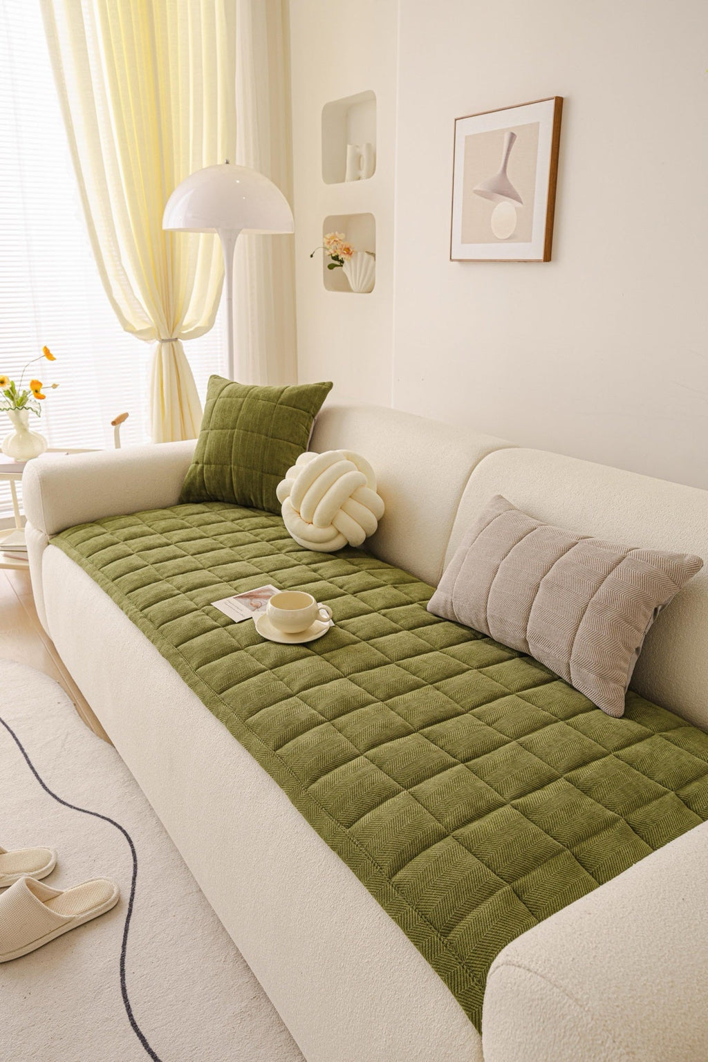 Decor Cedar Haven Quilted Corduroy Sofa Cover Piece in Olive Green - styled quilted sofa cover piece for quilted corduroy sofa cover pieces in United States, image 26