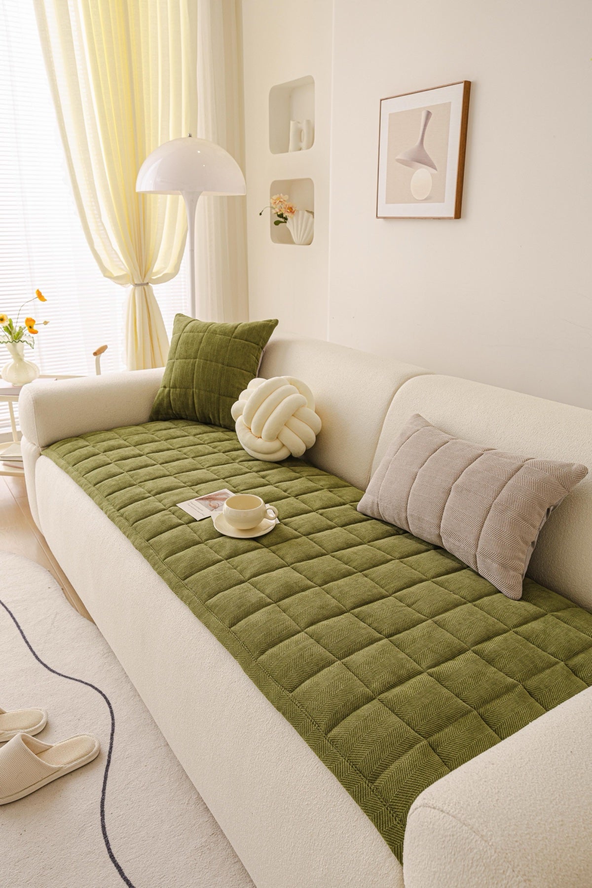 Decor Cedar Haven Quilted Corduroy Sofa Cover Piece in Olive Green - styled quilted sofa cover piece for quilted corduroy sofa cover pieces in United States, image 26