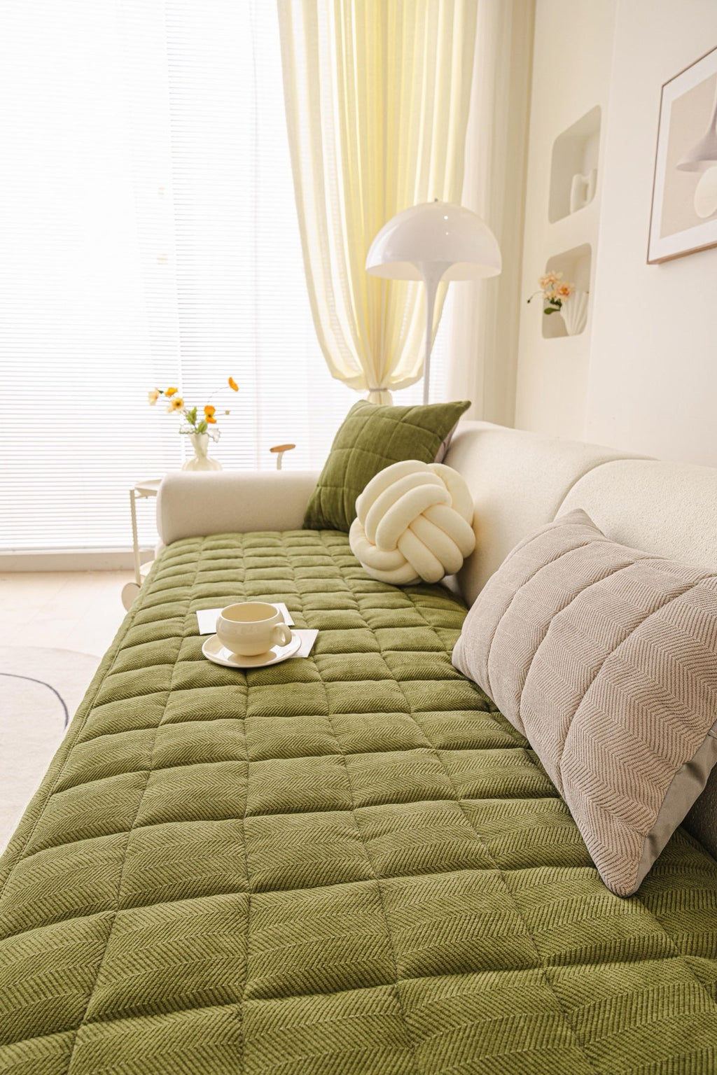 Decor Cedar Haven Quilted Corduroy Sofa Cover Piece in Olive Green - styled quilted sofa cover piece for quilted corduroy sofa cover pieces in United States, image 27