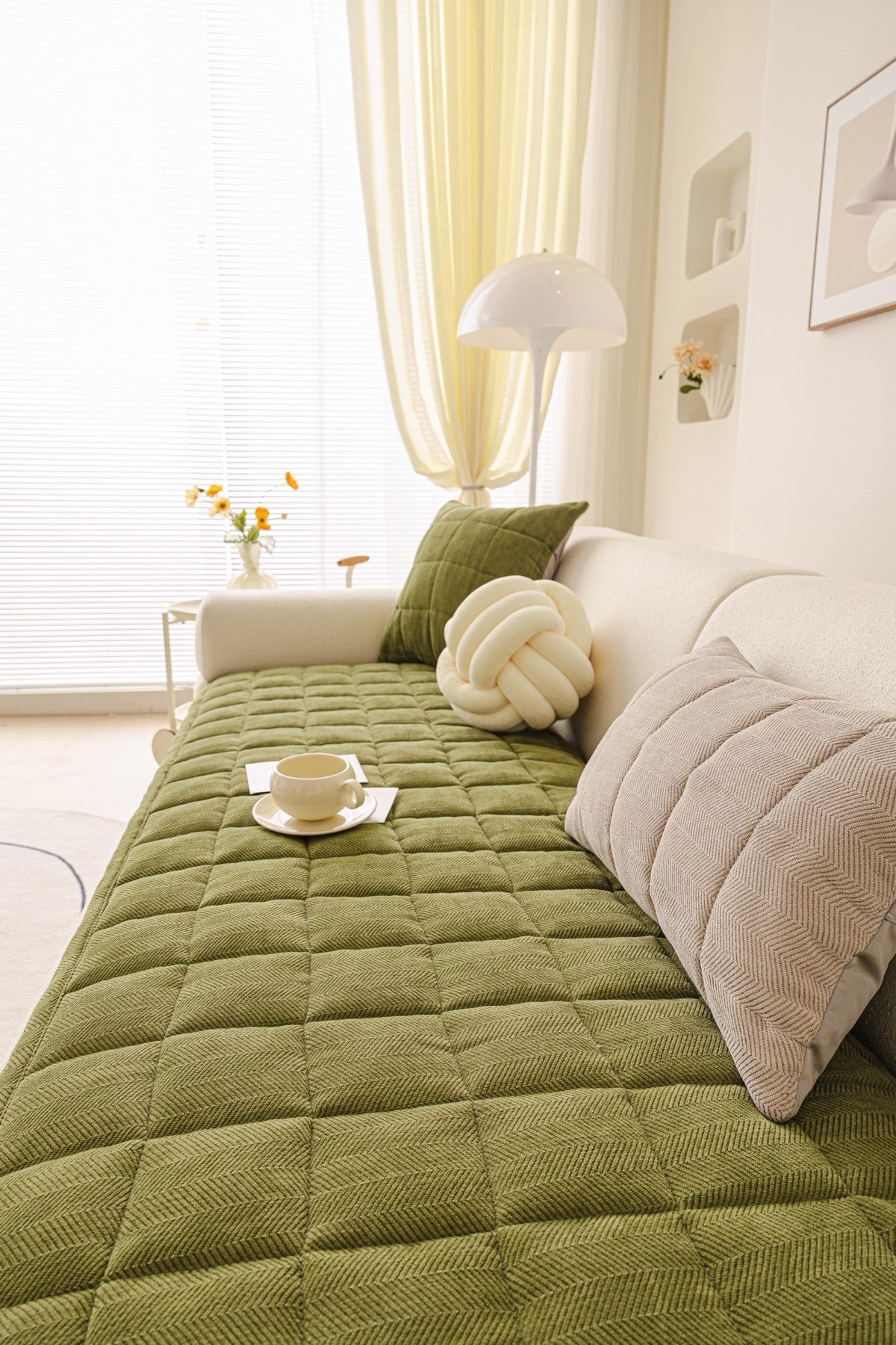 Decor Cedar Haven Quilted Corduroy Sofa Cover Piece in Olive Green - styled quilted sofa cover piece for quilted corduroy sofa cover pieces in United States, image 27