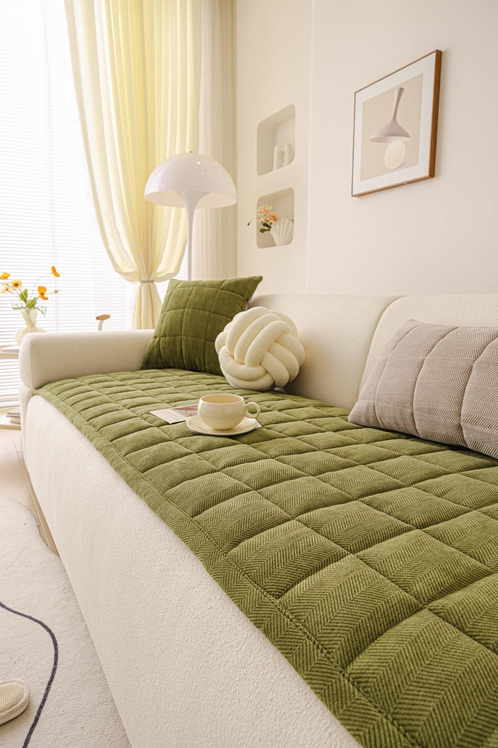 Decor Cedar Haven Quilted Corduroy Sofa Cover Piece in Olive Green - styled quilted sofa cover piece for quilted corduroy sofa cover pieces in United States, image 28