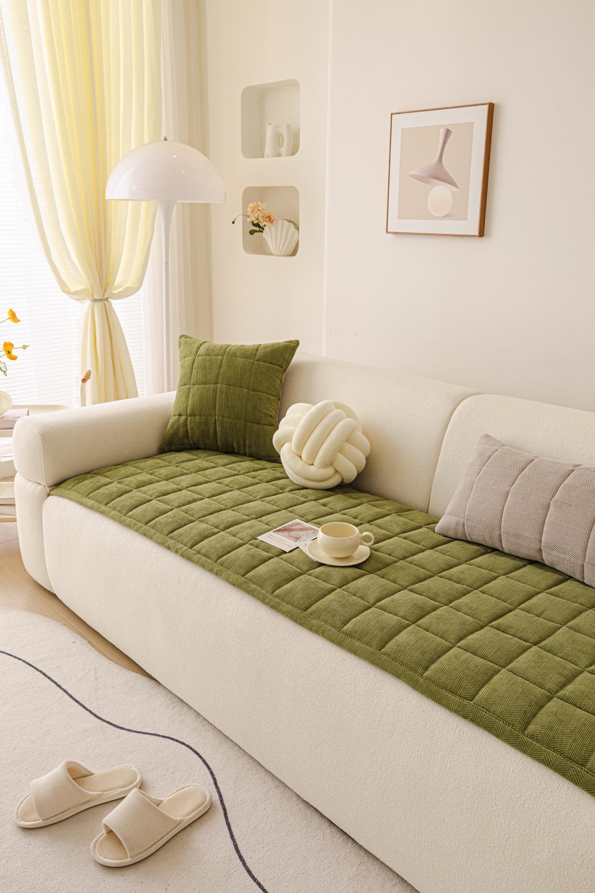 Decor Cedar Haven Quilted Corduroy Sofa Cover Piece in Olive Green - styled quilted sofa cover piece for quilted corduroy sofa cover pieces in United States, image 29