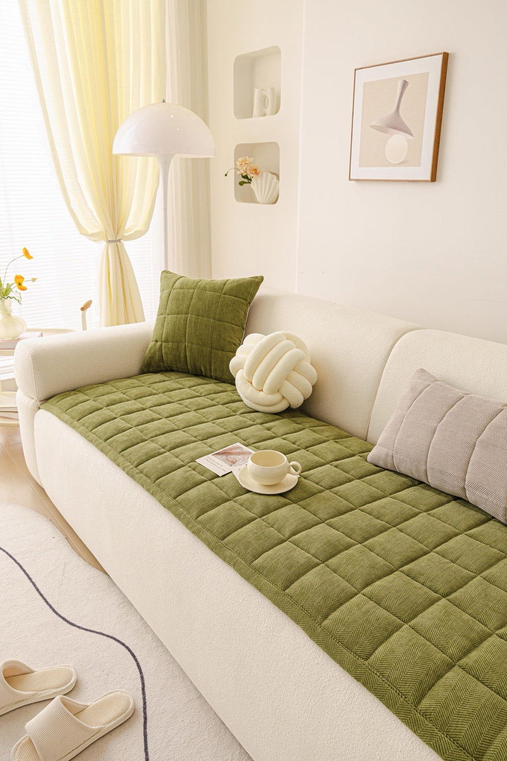 Decor Cedar Haven Quilted Corduroy Sofa Cover Piece in Olive Green - styled quilted sofa cover piece for quilted corduroy sofa cover pieces in United States, image 30