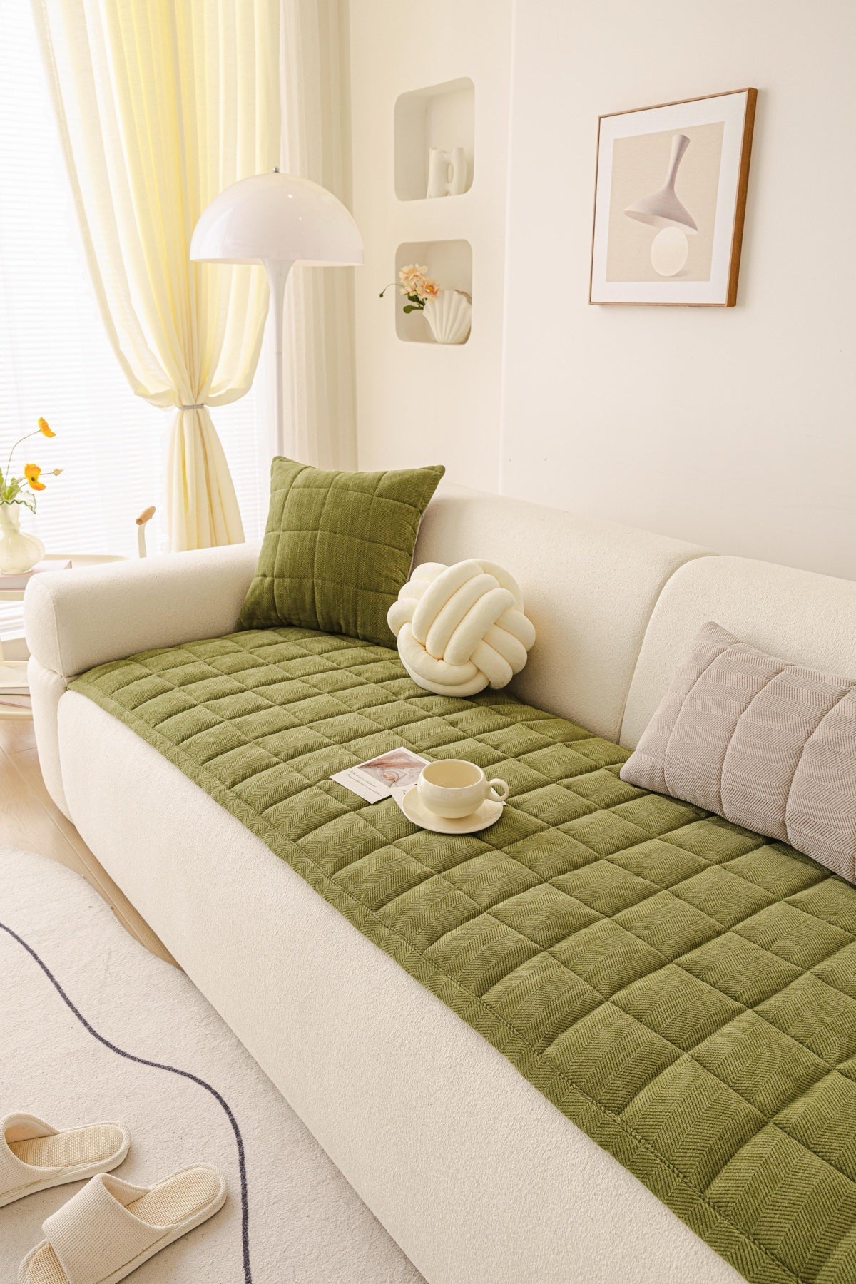 Decor Cedar Haven Quilted Corduroy Sofa Cover Piece in Olive Green - styled quilted sofa cover piece for quilted corduroy sofa cover pieces in United States, image 30