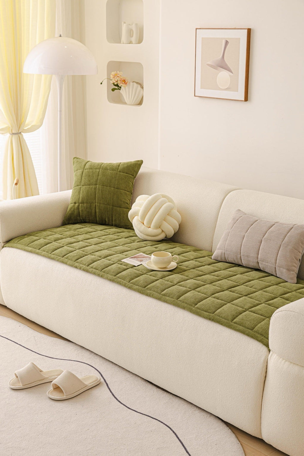 Decor Cedar Haven Quilted Corduroy Sofa Cover Piece in Olive Green - styled quilted sofa cover piece for quilted corduroy sofa cover pieces in United States, image 31