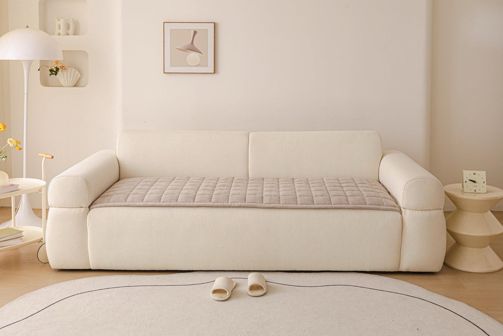 Decor Cedar Haven Quilted Corduroy Sofa Cover Piece in Warm Taupe - front sofa fit view for quilted corduroy sofa cover pieces in United States, image 47